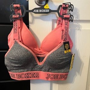 Joe Boxer sports bras. 2 pack. Size large. Pink and grey. NWT